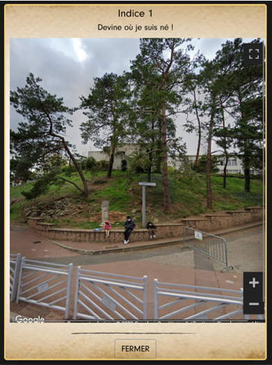 Clue in Street View mode: “Guess where I was born!” above a street view