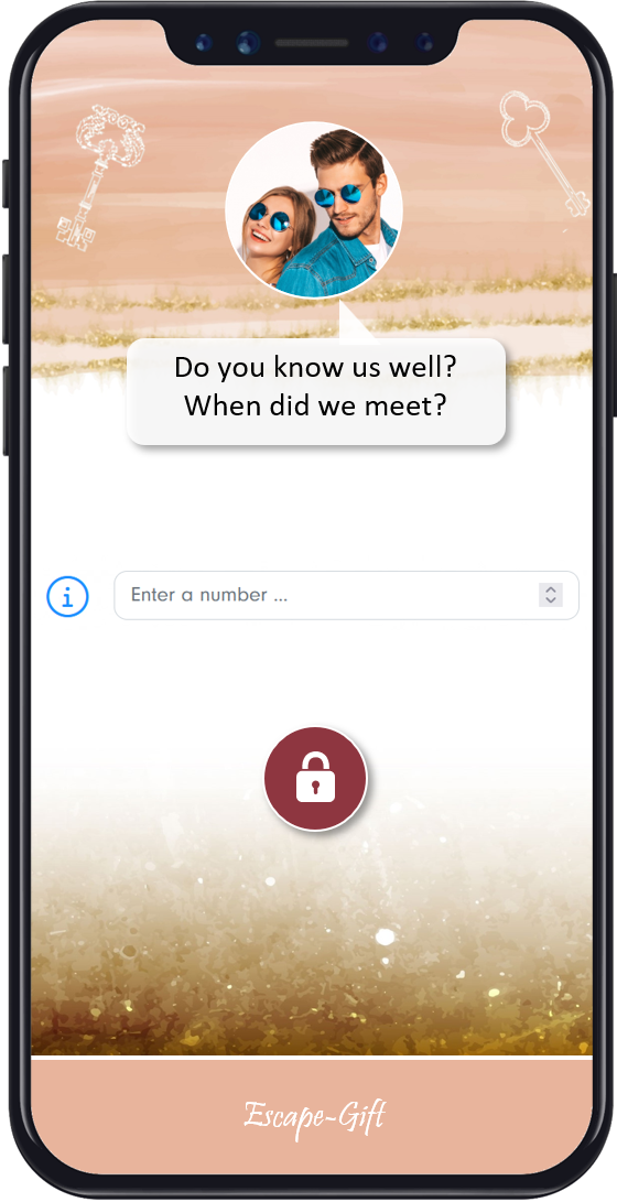 Énigme en anglais sur téléphone : « Do you know us well? When did we meet? » et un champ pour saisir un nombre